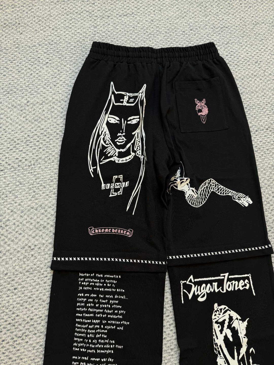 Chrome Hearts 克罗心 漫画松紧腰卫裤 裤子 长裤 休闲裤 运动裤 夏季 女款 黑色 白色 B0