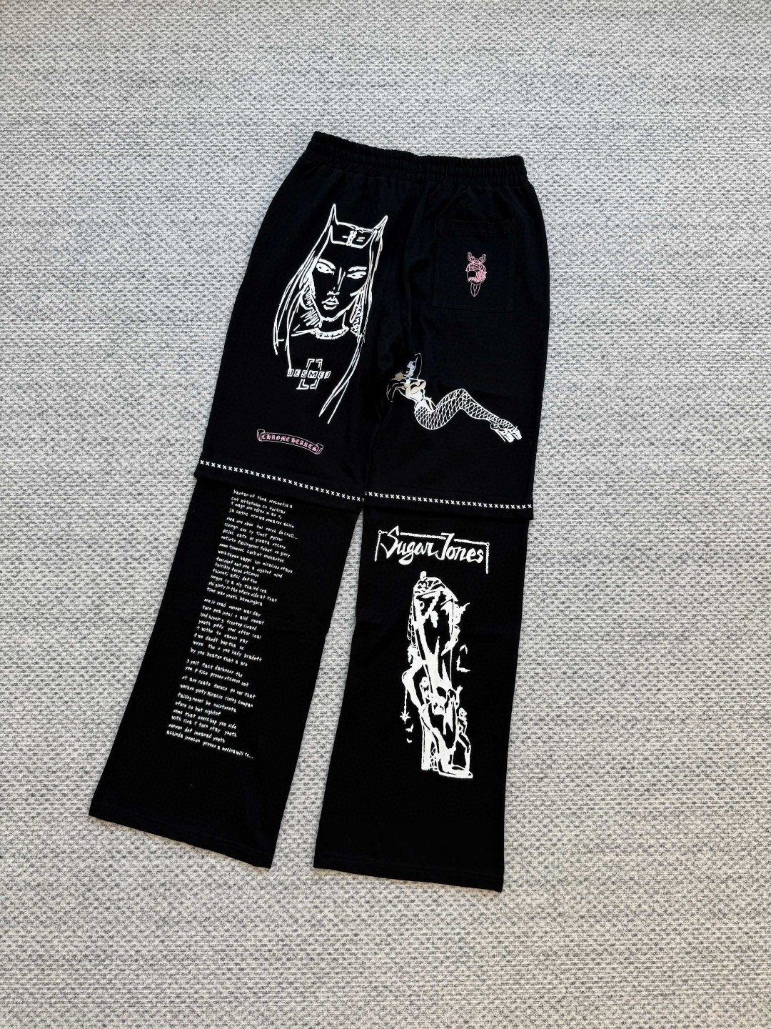 Chrome Hearts 克罗心 漫画松紧腰卫裤 裤子 长裤 休闲裤 运动裤 夏季 女款 黑色 白色 B0