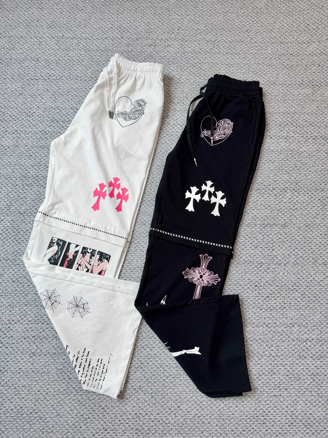 Chrome Hearts 克罗心 漫画松紧腰卫裤 裤子 长裤 休闲裤 运动裤 夏季 女款 黑色 白色 B0