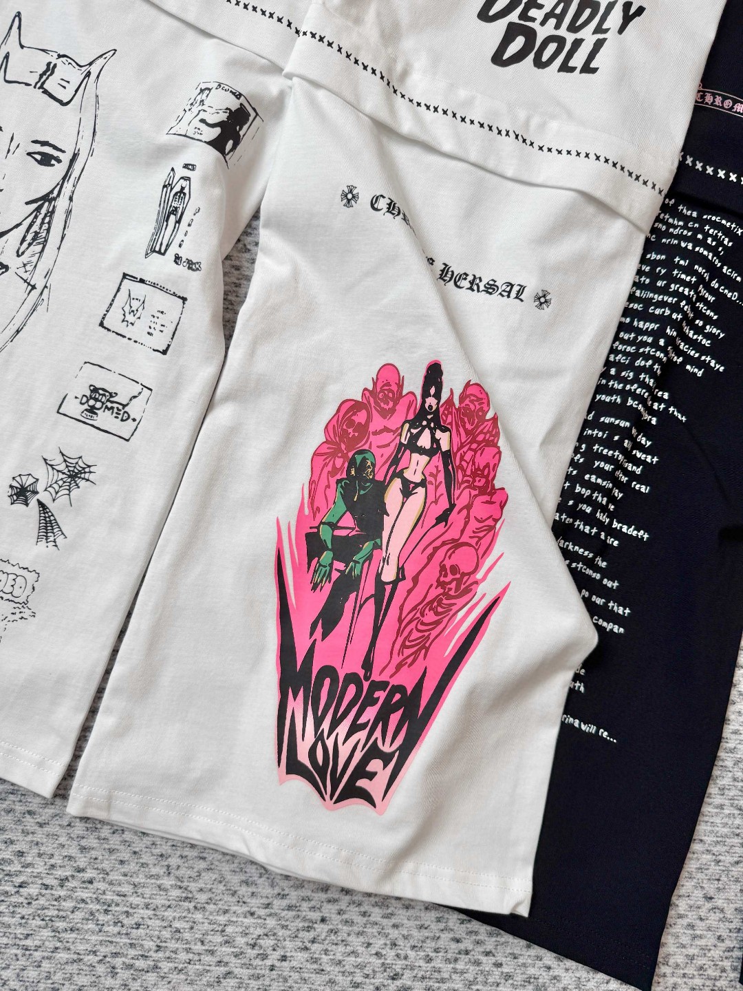 Chrome Hearts 克罗心 漫画松紧腰卫裤 裤子 长裤 休闲裤 运动裤 夏季 女款 黑色 白色 B0