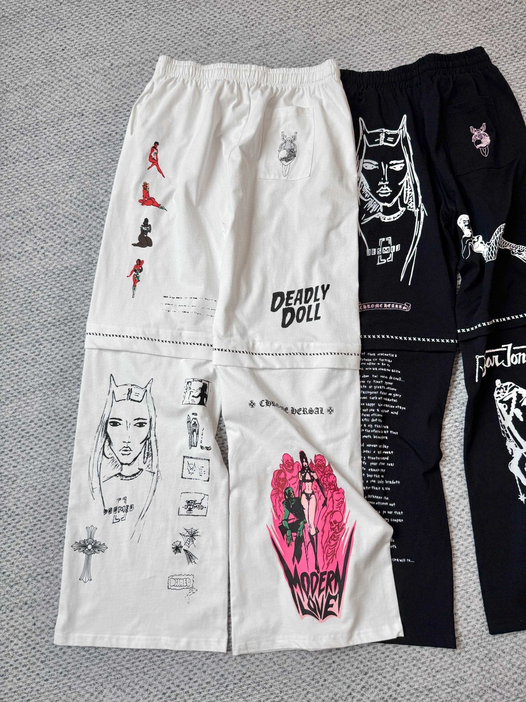 Chrome Hearts 克罗心 漫画松紧腰卫裤 裤子 长裤 休闲裤 运动裤 夏季 女款 黑色 白色 B0