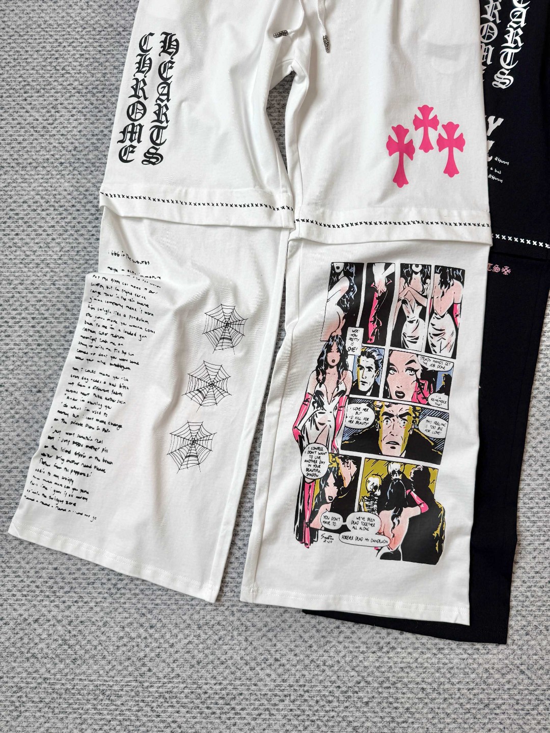 Chrome Hearts 克罗心 漫画松紧腰卫裤 裤子 长裤 休闲裤 运动裤 夏季 女款 黑色 白色 B0