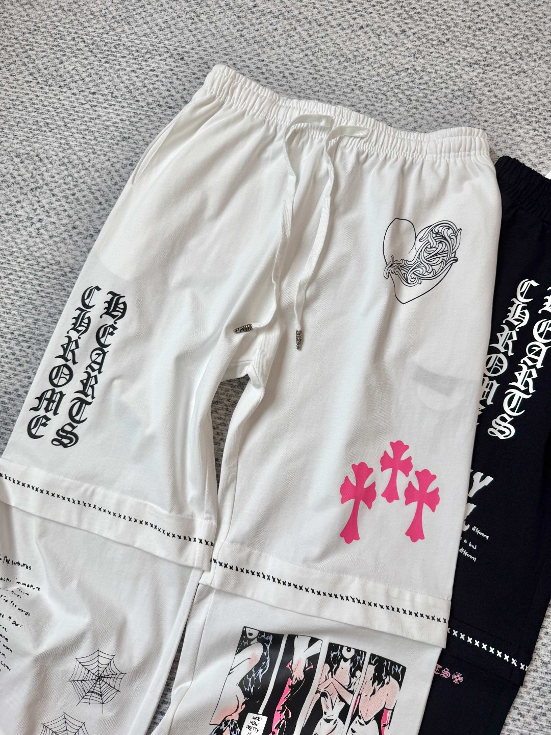 Chrome Hearts 克罗心 漫画松紧腰卫裤 裤子 长裤 休闲裤 运动裤 夏季 女款 黑色 白色 B0