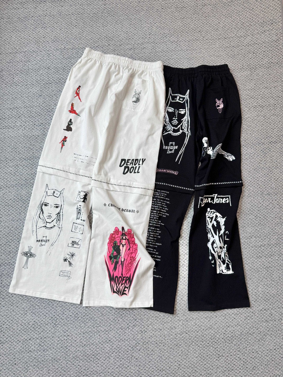 Chrome Hearts 克罗心 漫画松紧腰卫裤 裤子 长裤 休闲裤 运动裤 夏季 女款 黑色 白色 B0