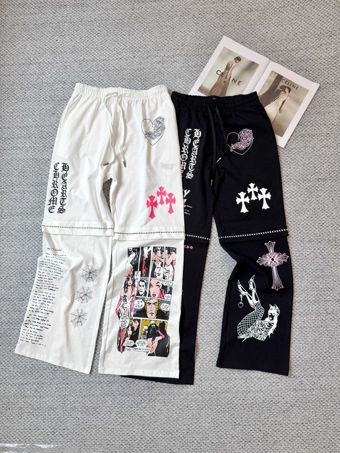 Chrome Hearts 克罗心 漫画松紧腰卫裤 裤子 长裤 休闲裤 运动裤 夏季 女款 黑色 白色 B0