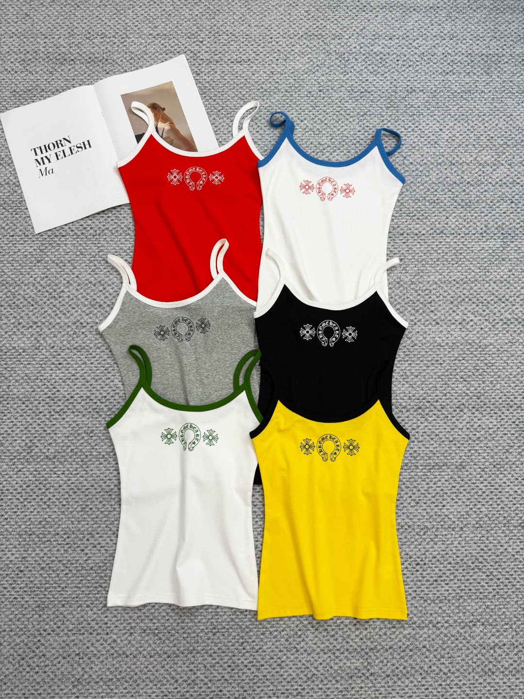 Chrome Hearts 克罗心 logo印花吊带背心 短袖 夏季 女款 白蓝 灰色 黑色 红色 黄色 白绿 A2
