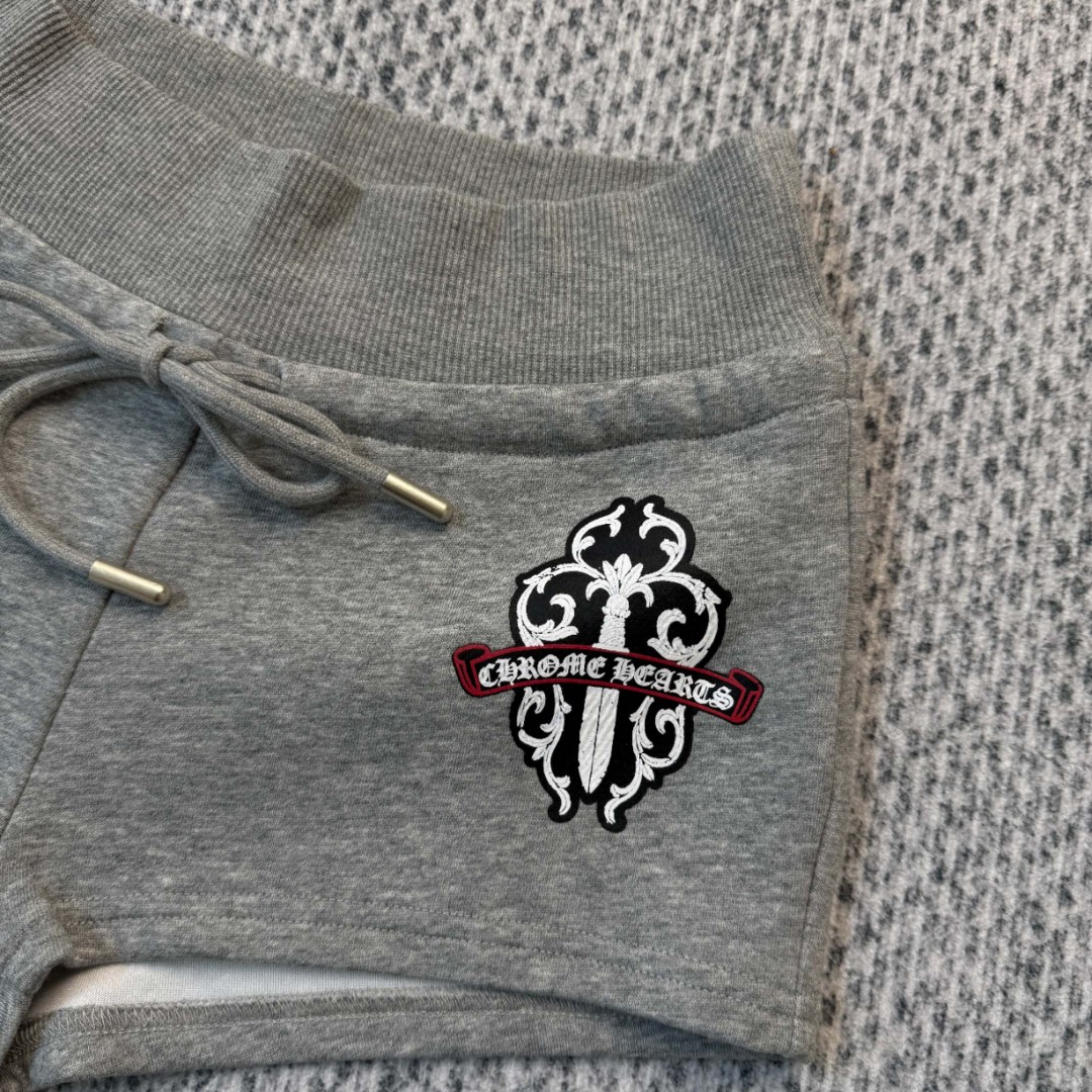 Chrome Hearts 克罗心 宝剑印花松紧腰短裤 裤子 休闲裤 运动裤 夏季 女款 灰色 A2