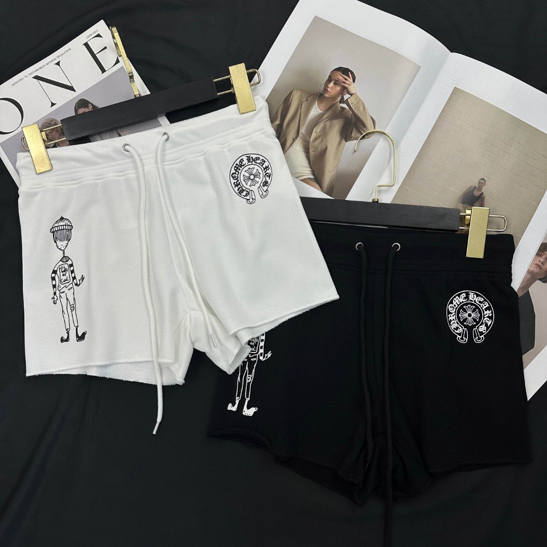 Chrome Hearts 克罗心 Mattyboy联名款 马蹄印花松紧腰短裤 裤子 休闲裤 运动裤 夏季 女款 黑色 白色 A2