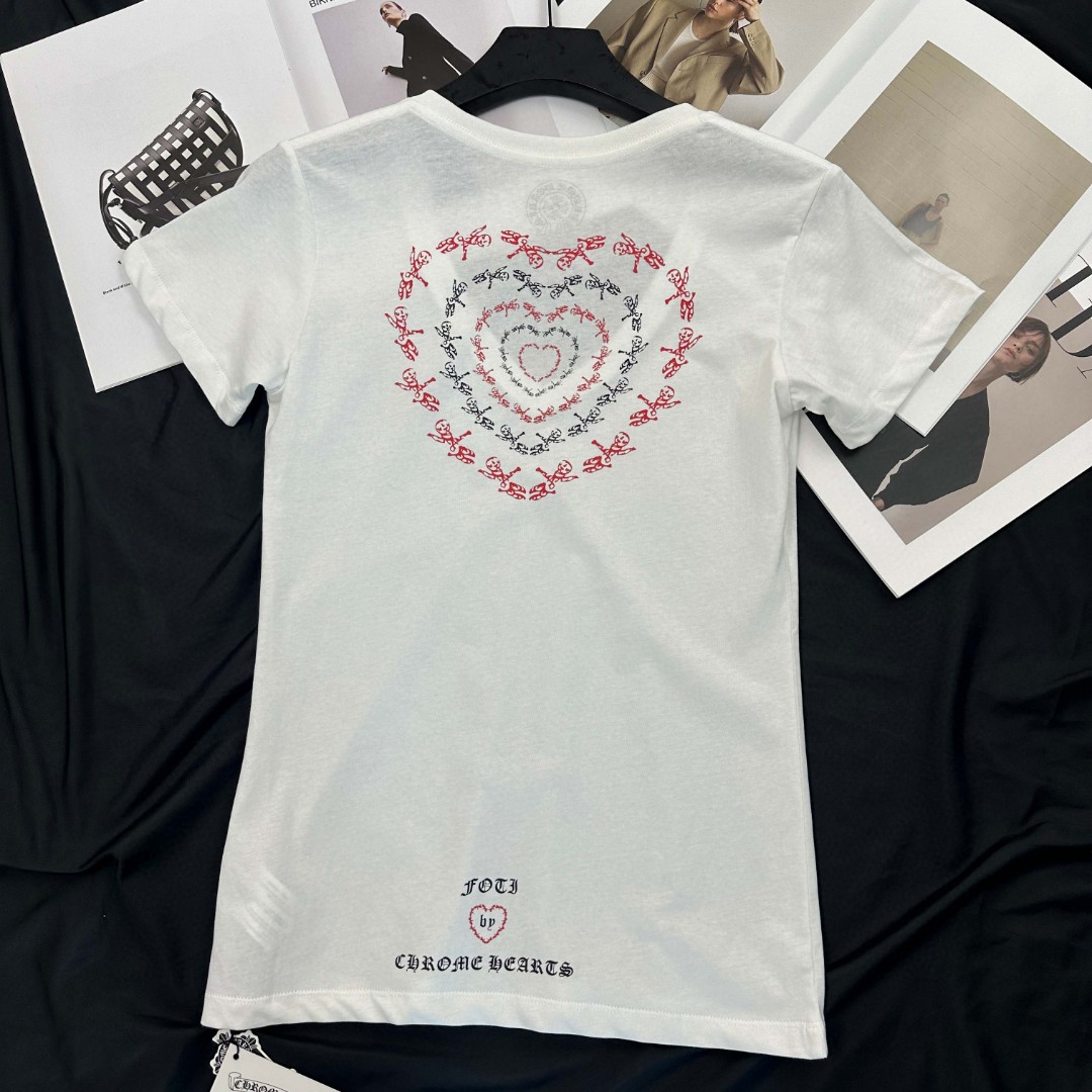 Chrome Hearts 克罗心 中古爱心V领短袖 T恤 夏季 女款 白色 A2