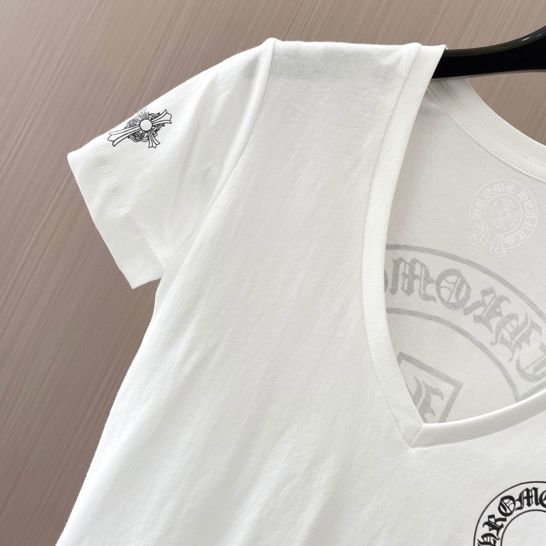 Chrome Hearts 克罗心 马蹄梵文T型印花V领短袖 T恤 夏季 女款 黑色 白色 A2