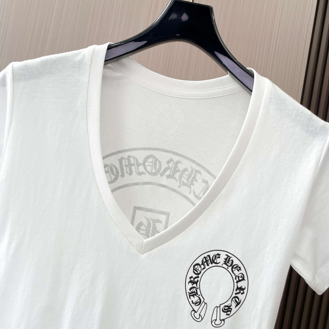 Chrome Hearts 克罗心 马蹄梵文T型印花V领短袖 T恤 夏季 女款 黑色 白色 A2