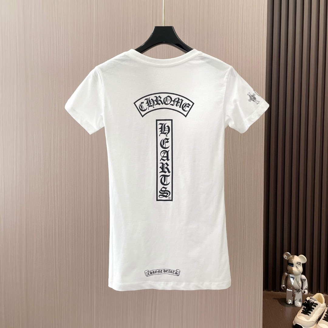 Chrome Hearts 克罗心 马蹄梵文T型印花V领短袖 T恤 夏季 女款 黑色 白色 A2