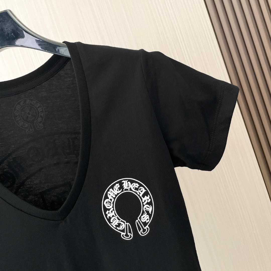 Chrome Hearts 克罗心 马蹄梵文T型印花V领短袖 T恤 夏季 女款 黑色 白色 A2