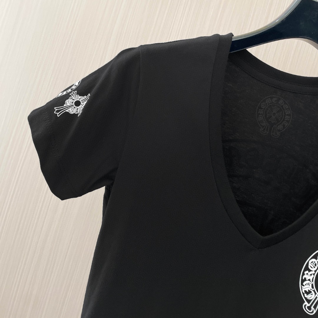 Chrome Hearts 克罗心 马蹄梵文T型印花V领短袖 T恤 夏季 女款 黑色 白色 A2