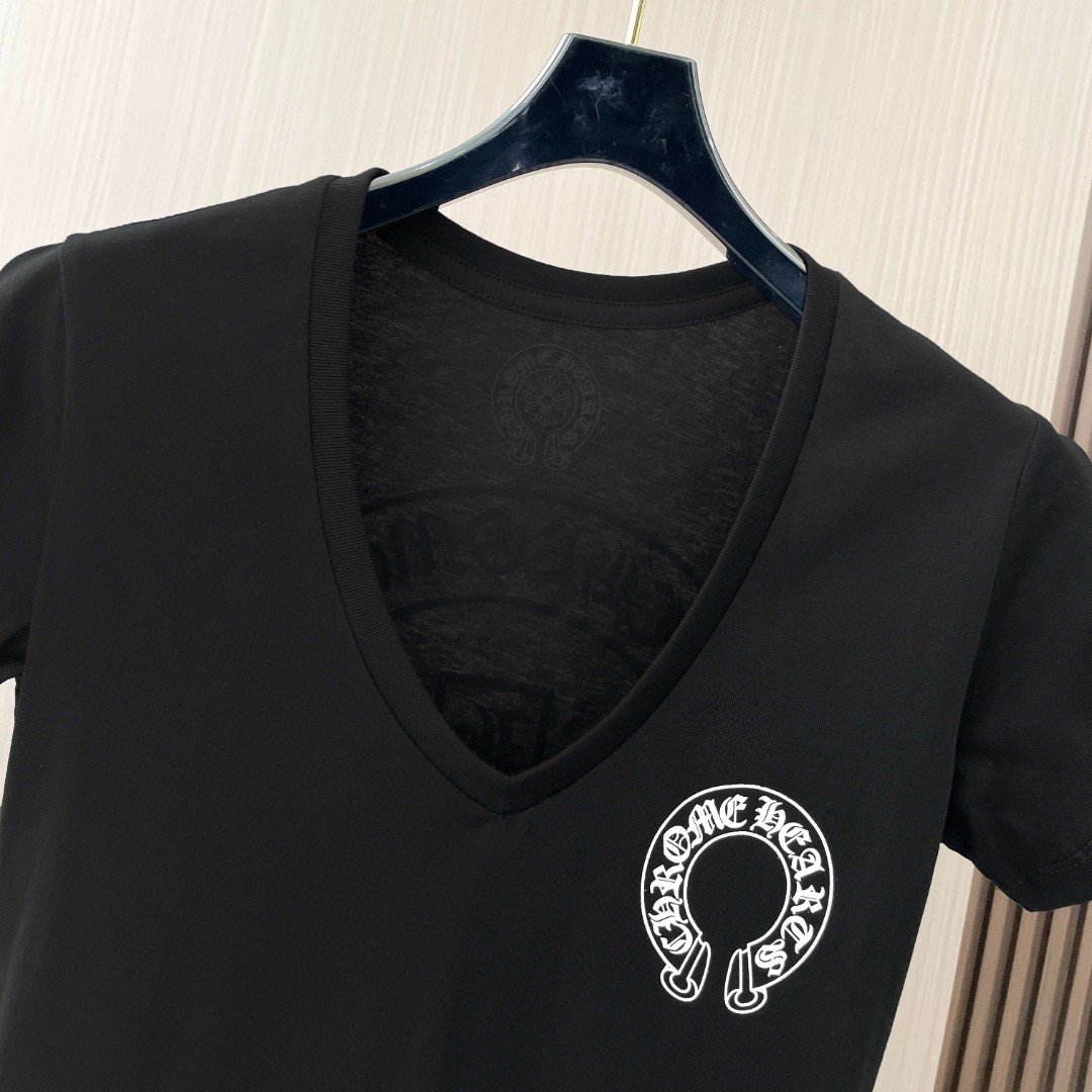 Chrome Hearts 克罗心 马蹄梵文T型印花V领短袖 T恤 夏季 女款 黑色 白色 A2