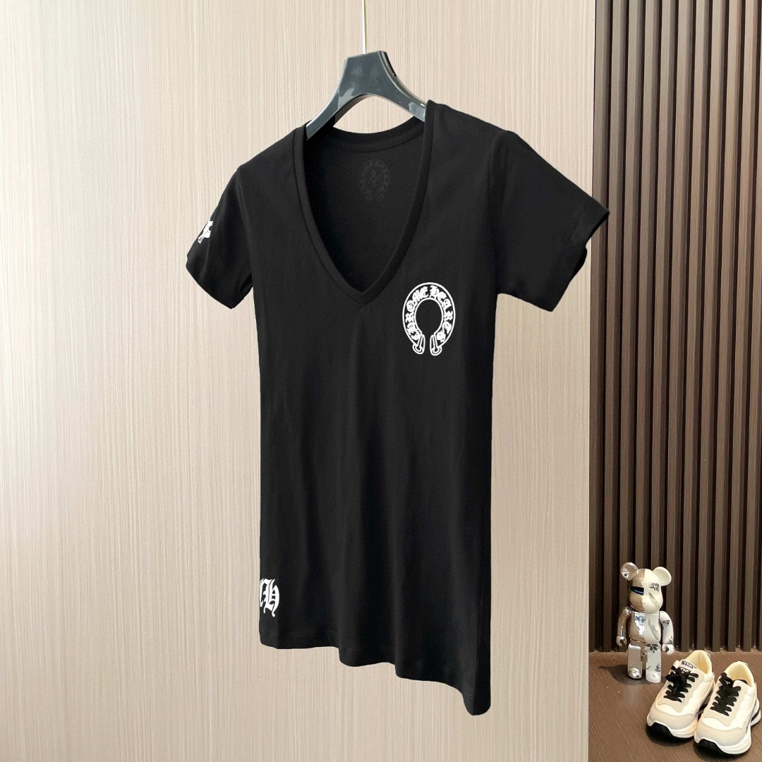 Chrome Hearts 克罗心 马蹄梵文T型印花V领短袖 T恤 夏季 女款 黑色 白色 A2