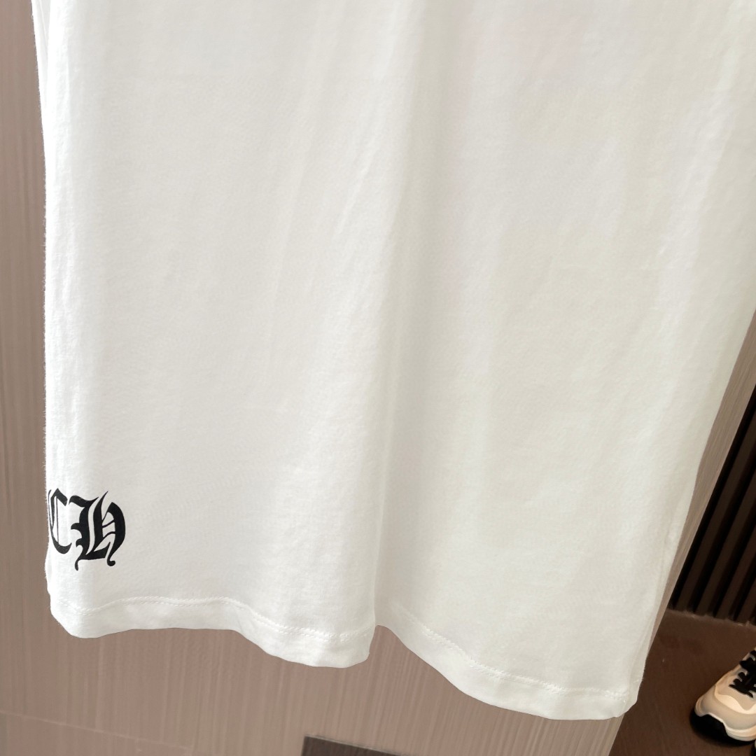 Chrome Hearts 克罗心 红马蹄叠影十字印花V领短袖 T恤 夏季 女款 黑色 白色 A2