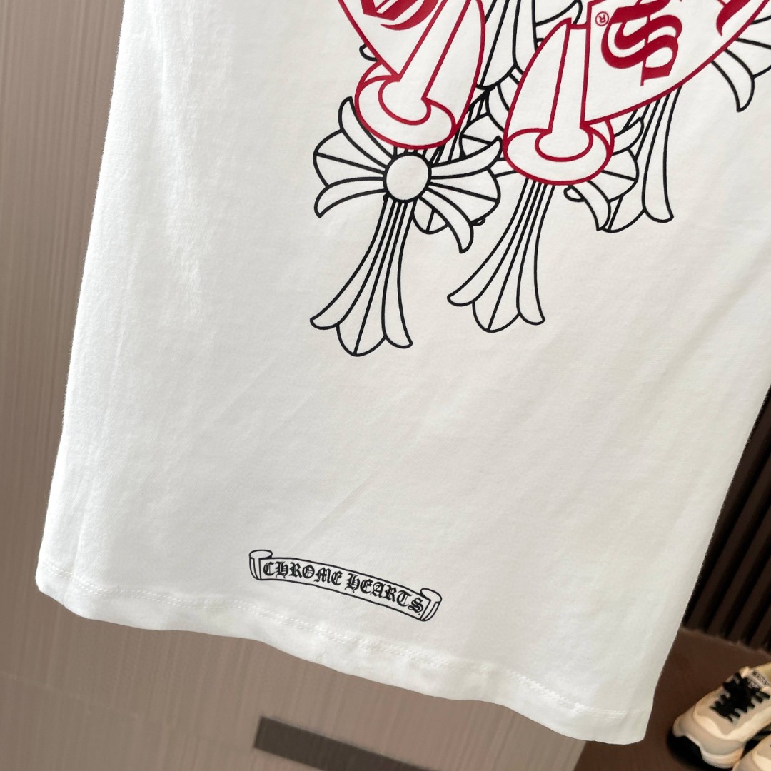 Chrome Hearts 克罗心 红马蹄叠影十字印花V领短袖 T恤 夏季 女款 黑色 白色 A2