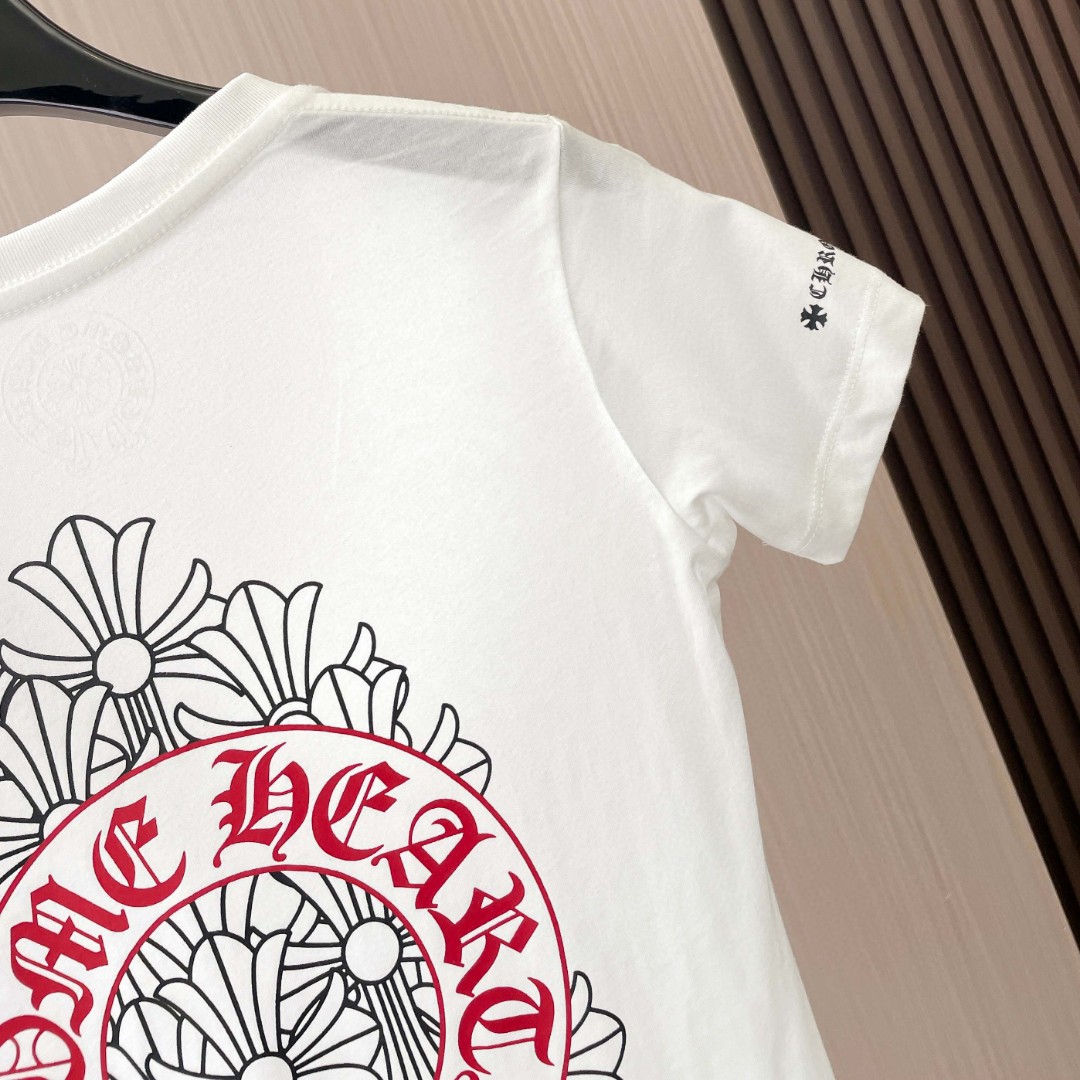 Chrome Hearts 克罗心 红马蹄叠影十字印花V领短袖 T恤 夏季 女款 黑色 白色 A2