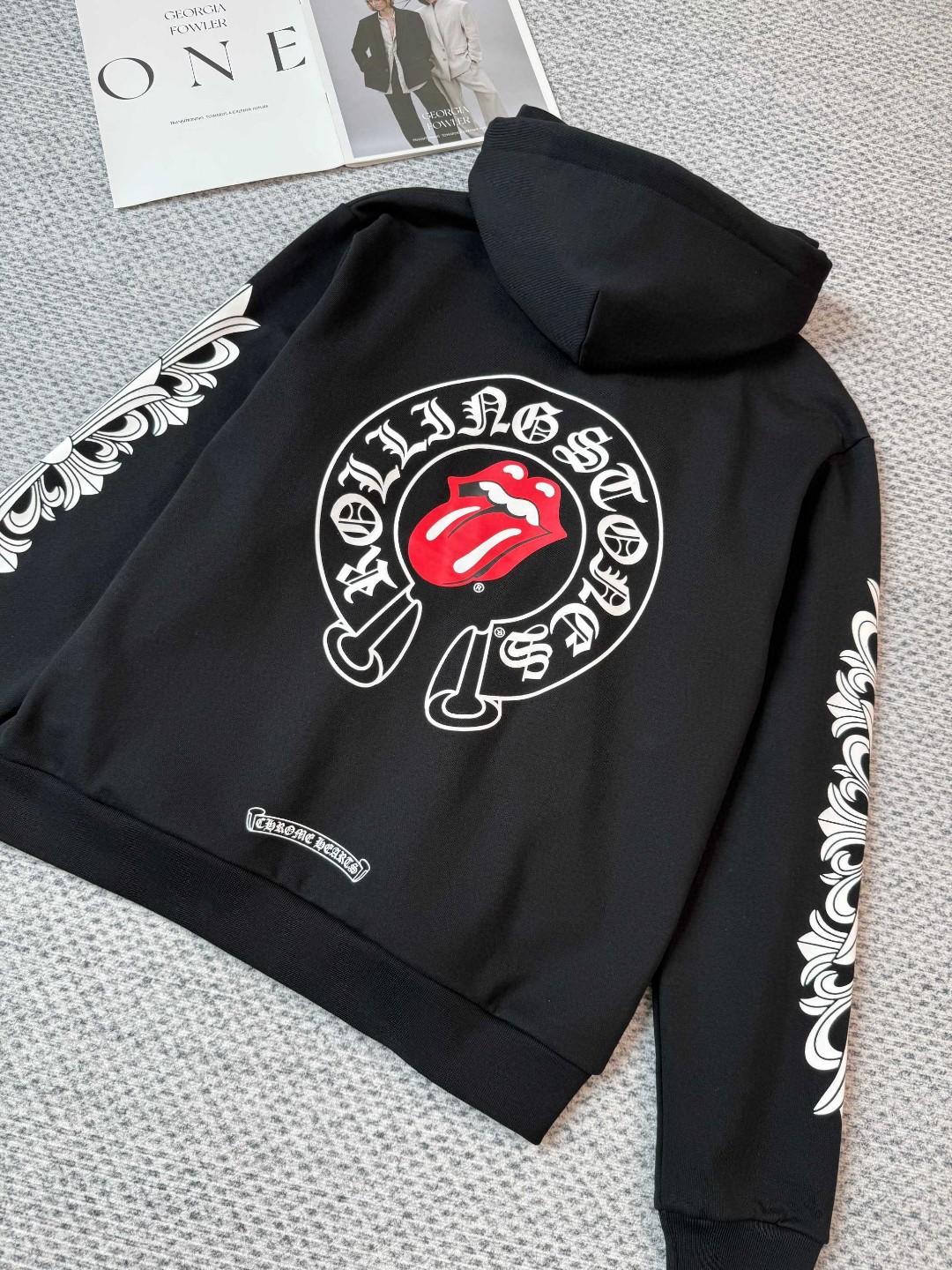 Chrome Hearts 克罗心 红色嘴唇滚石印花抓绒连帽卫衣 外套 黑色 B0