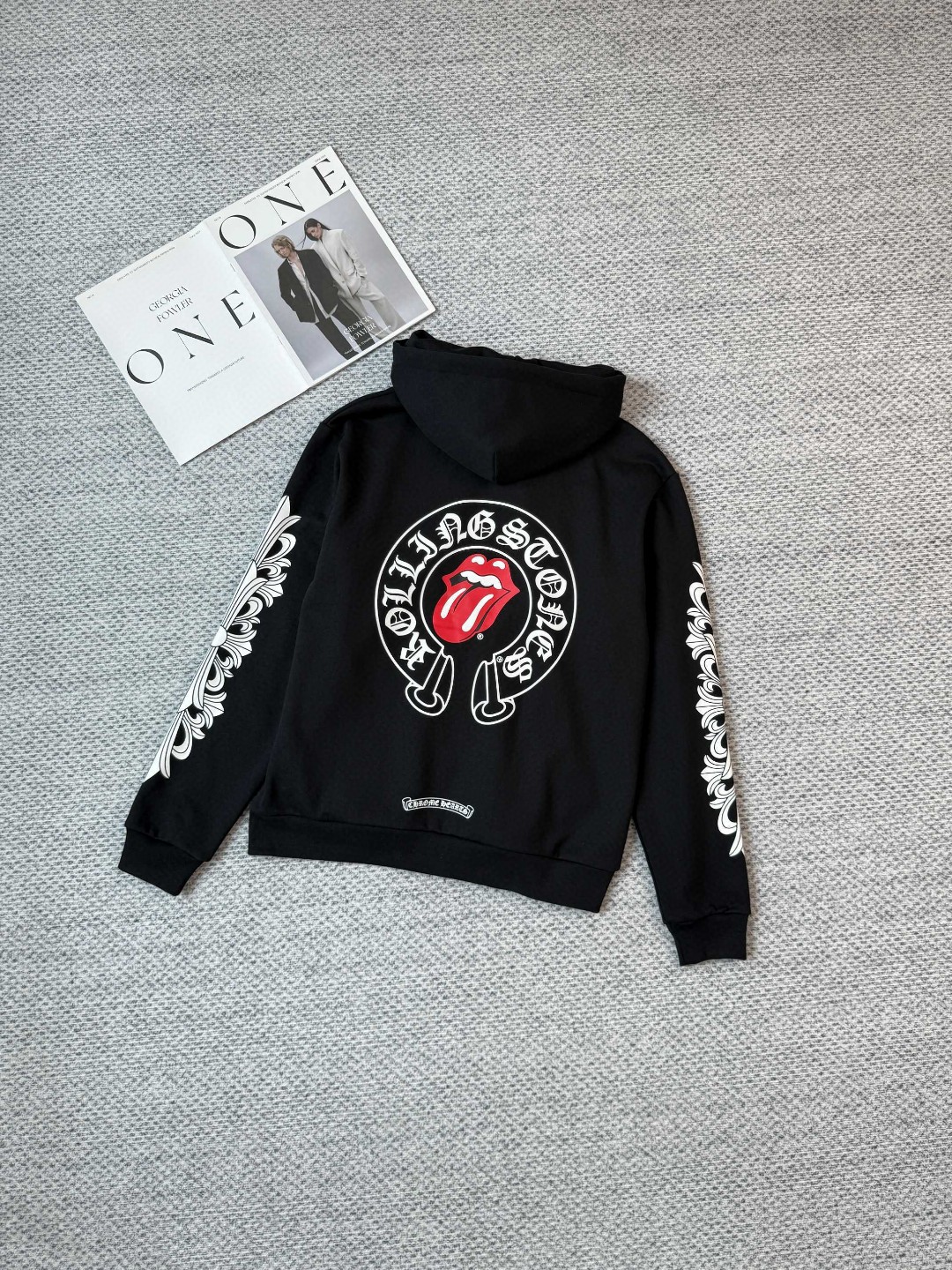 Chrome Hearts 克罗心 红色嘴唇滚石印花抓绒连帽卫衣 外套 黑色 B0