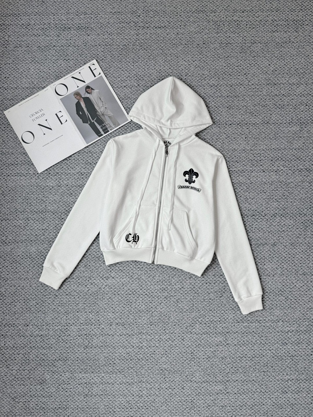 Chrome Hearts 克罗心 船锚印花拉链连帽卫衣 短款 外套 女款 白色 B0