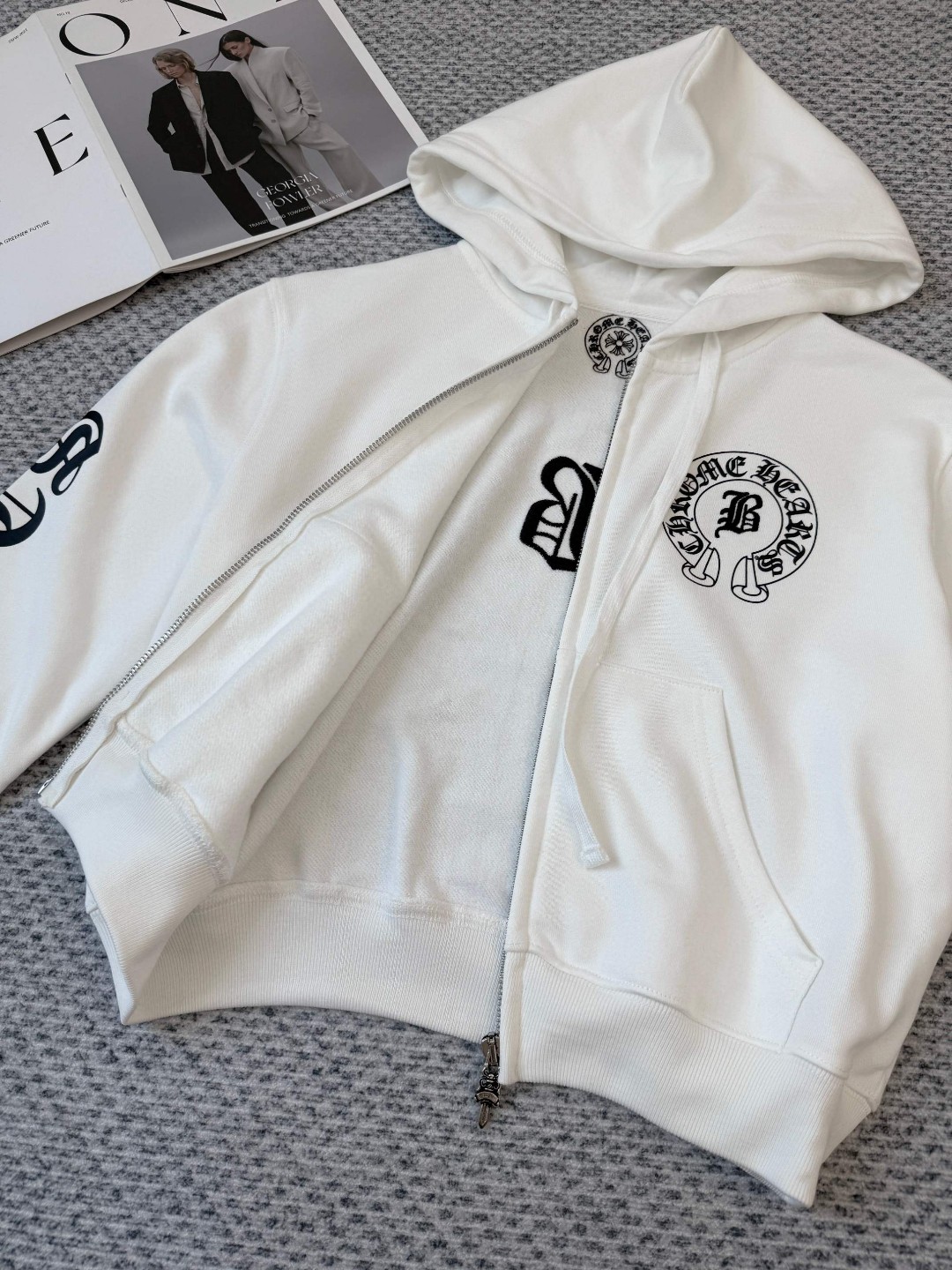 Chrome Hearts 克罗心 马蹄印花拉链连帽卫衣 短款 外套 女款 白色 B0