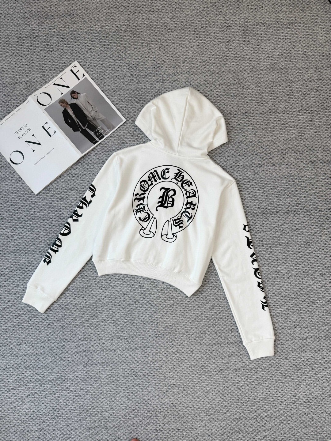 Chrome Hearts 克罗心 马蹄印花拉链连帽卫衣 短款 外套 女款 白色 B0