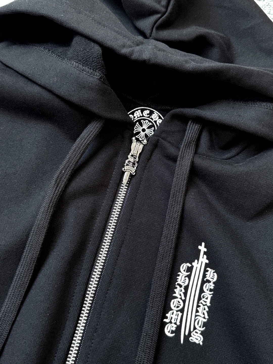 Chrome Hearts 克罗心 梵文十字印花拉链连帽卫衣 短款 外套 女款 黑色 B0