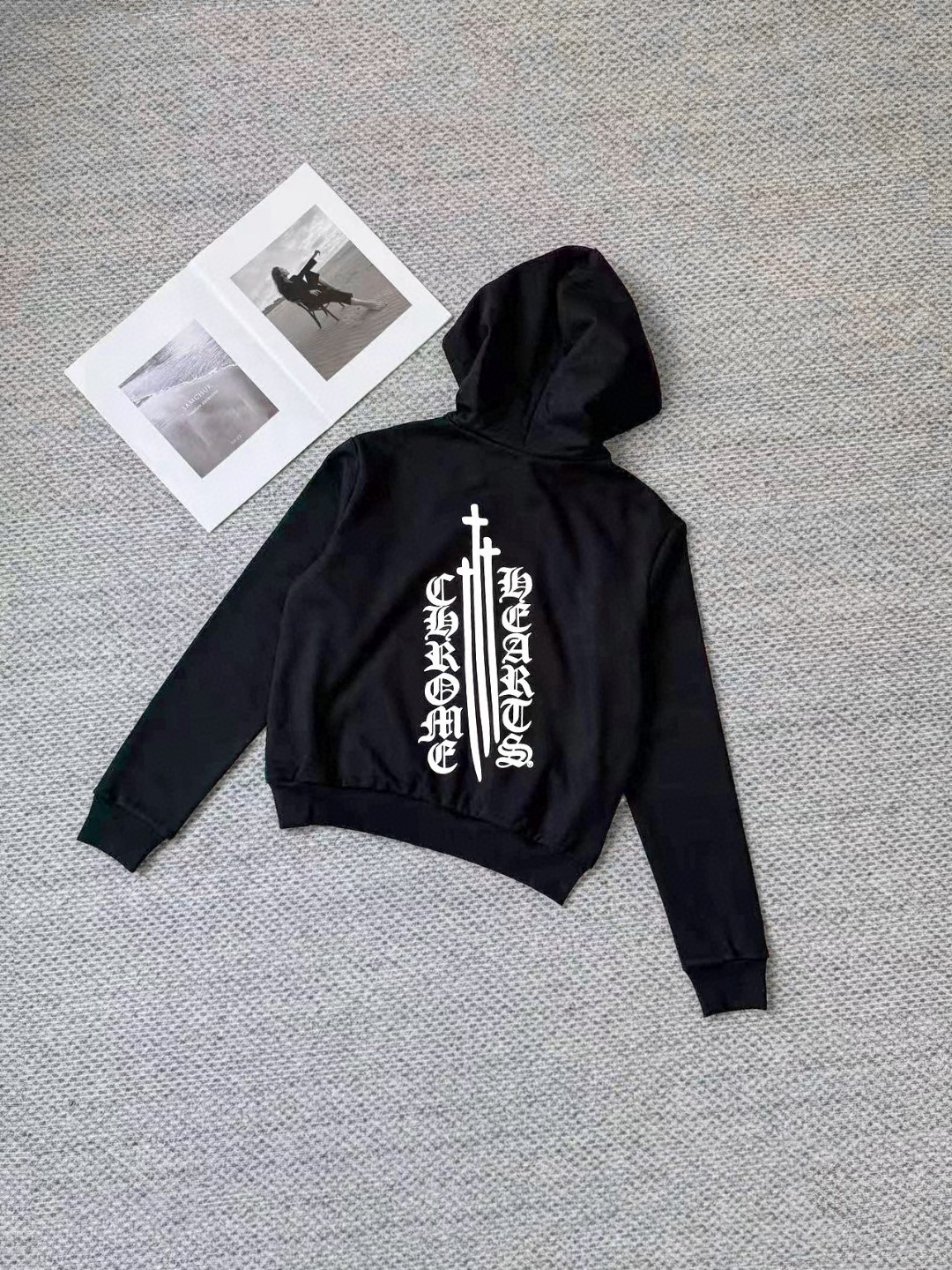 Chrome Hearts 克罗心 梵文十字印花拉链连帽卫衣 短款 外套 女款 黑色 B0