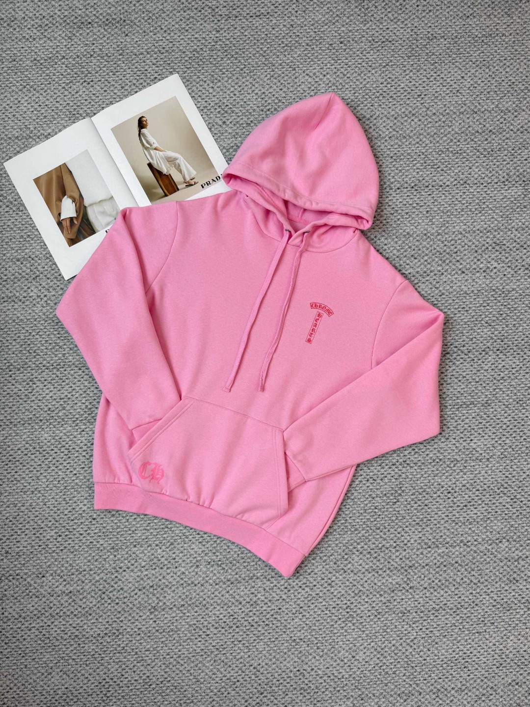 Chrome Hearts 克罗心 梵文印花抓绒连帽卫衣 外套 粉色 B0