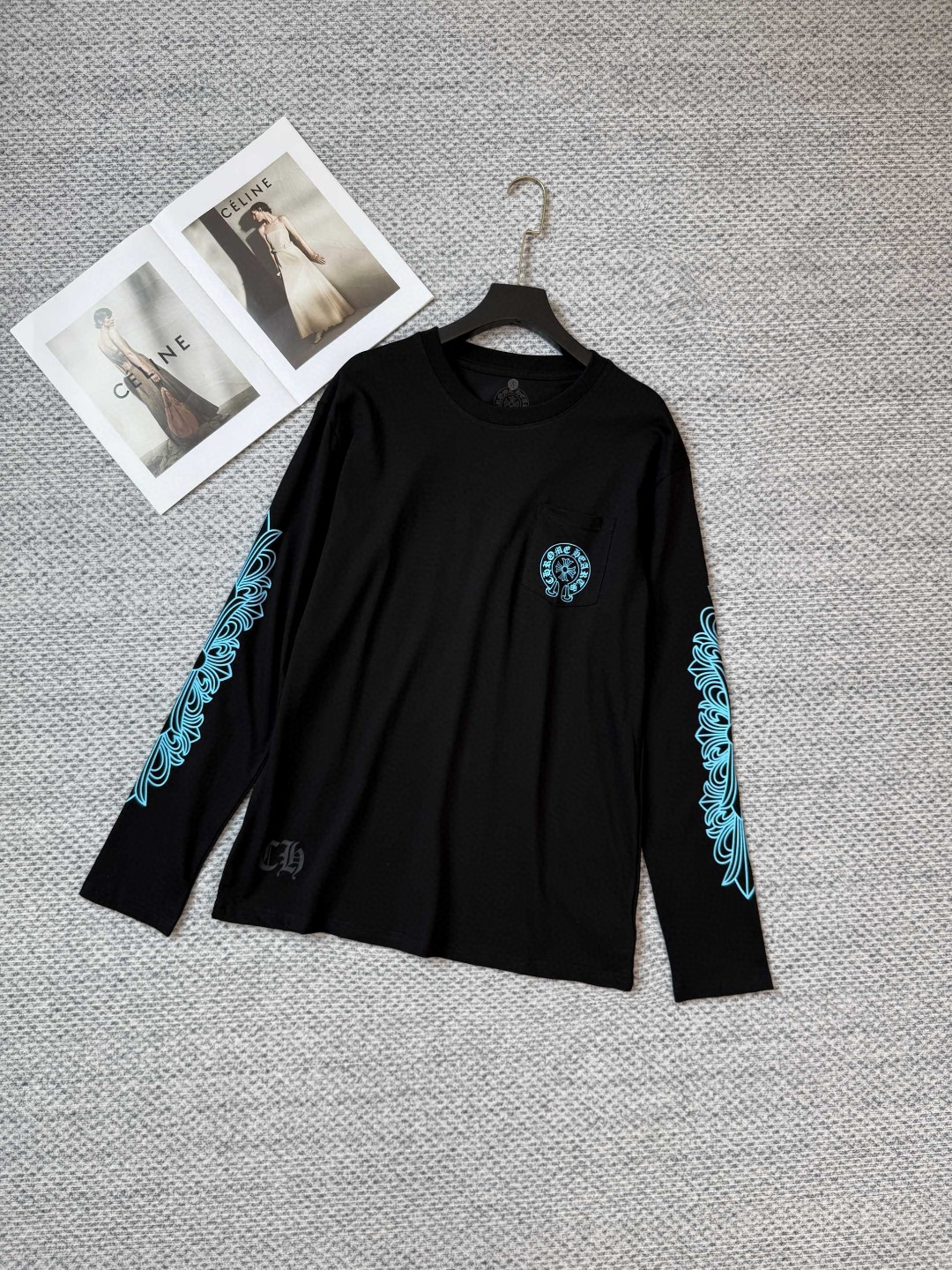 Chrome Hearts 克罗心 蓝色马蹄印花长袖T恤 打底衫 女款 黑色 A5