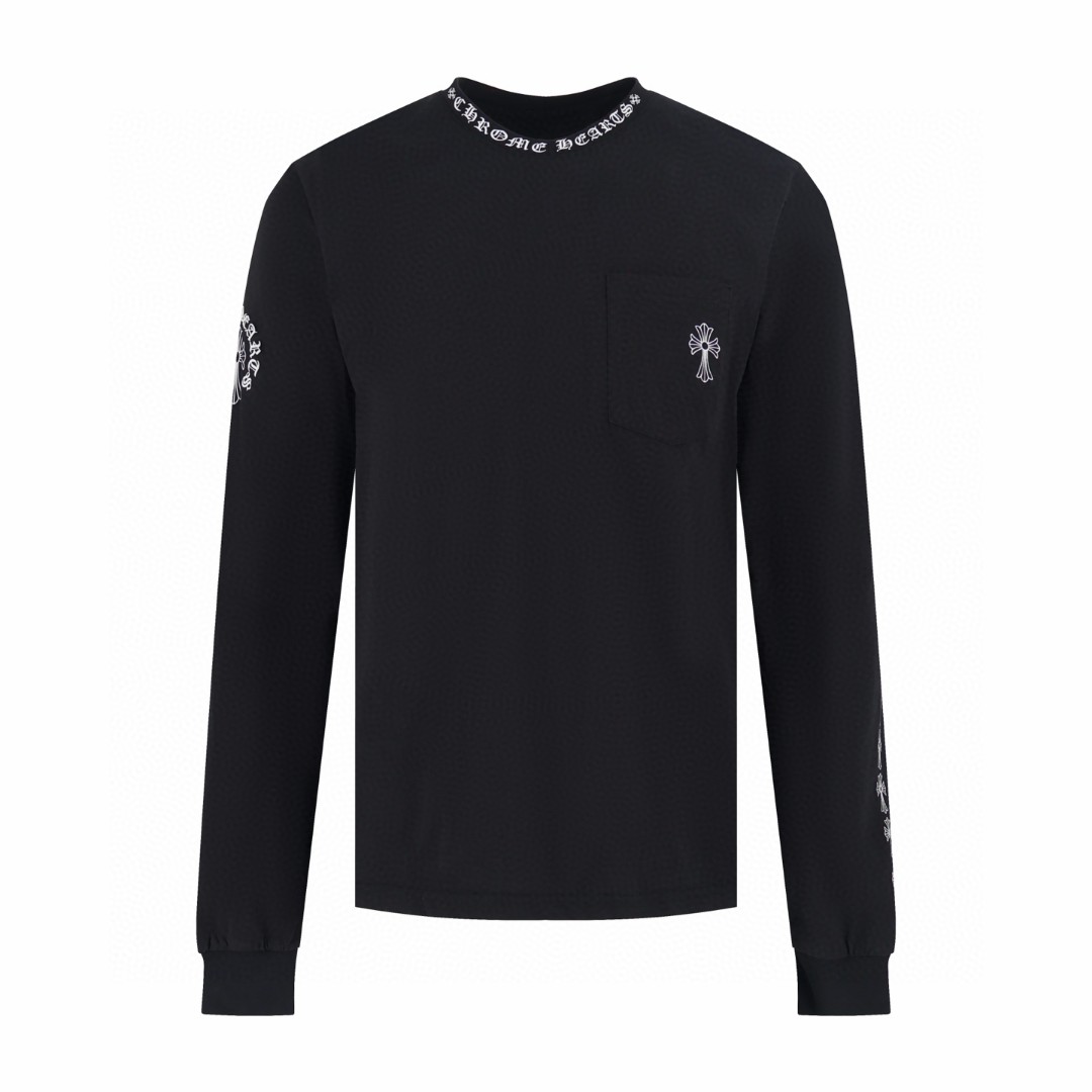 Chrome Hearts 克罗心 领口梵文十字架长袖T恤 卫衣 T恤 打底衫 套头 白色 黑色 A5