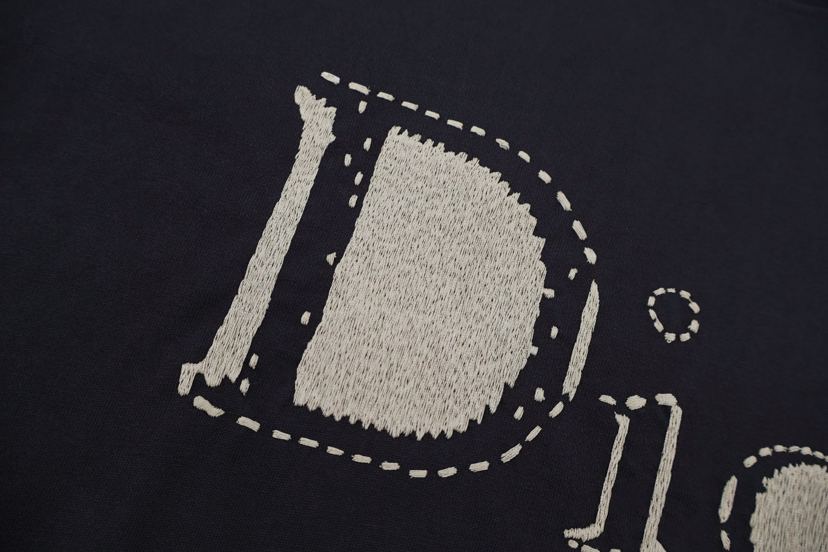 DIOR 迪奥 虚线刺绣圆领短袖 T恤 夏季 白色 黑色 A0 683J668B3036-C081