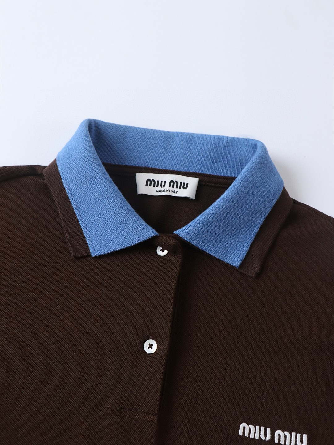 MIU MIU 经典刺绣徽标假两件Polo衫 短袖 T恤 夏季 棕色 A5 MJN535-17P8-F04NH-S-OOO