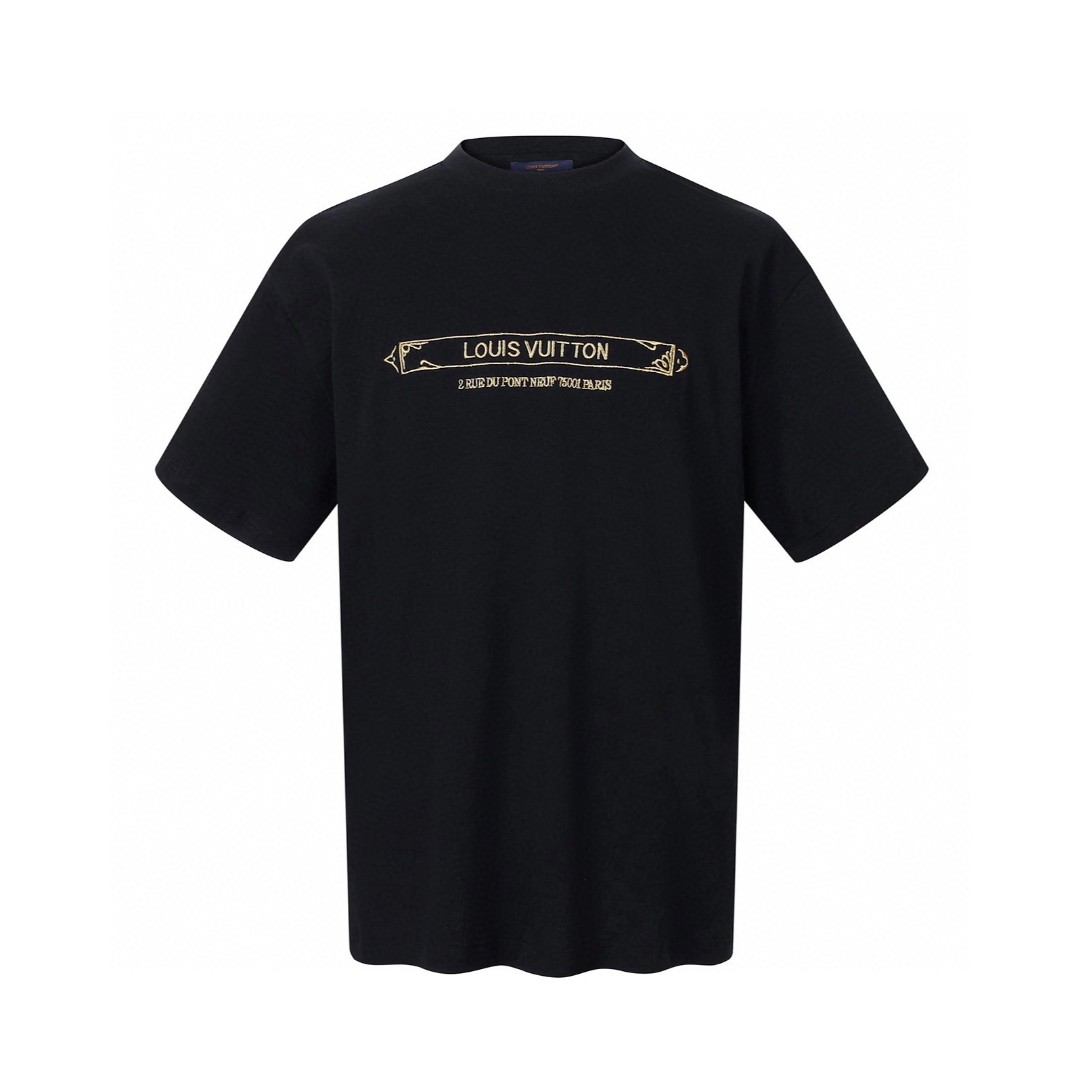 LOUIS VUITTON 路易威登 LV 金框刺绣圆领T恤 短袖 黑色 A0 1AHW18