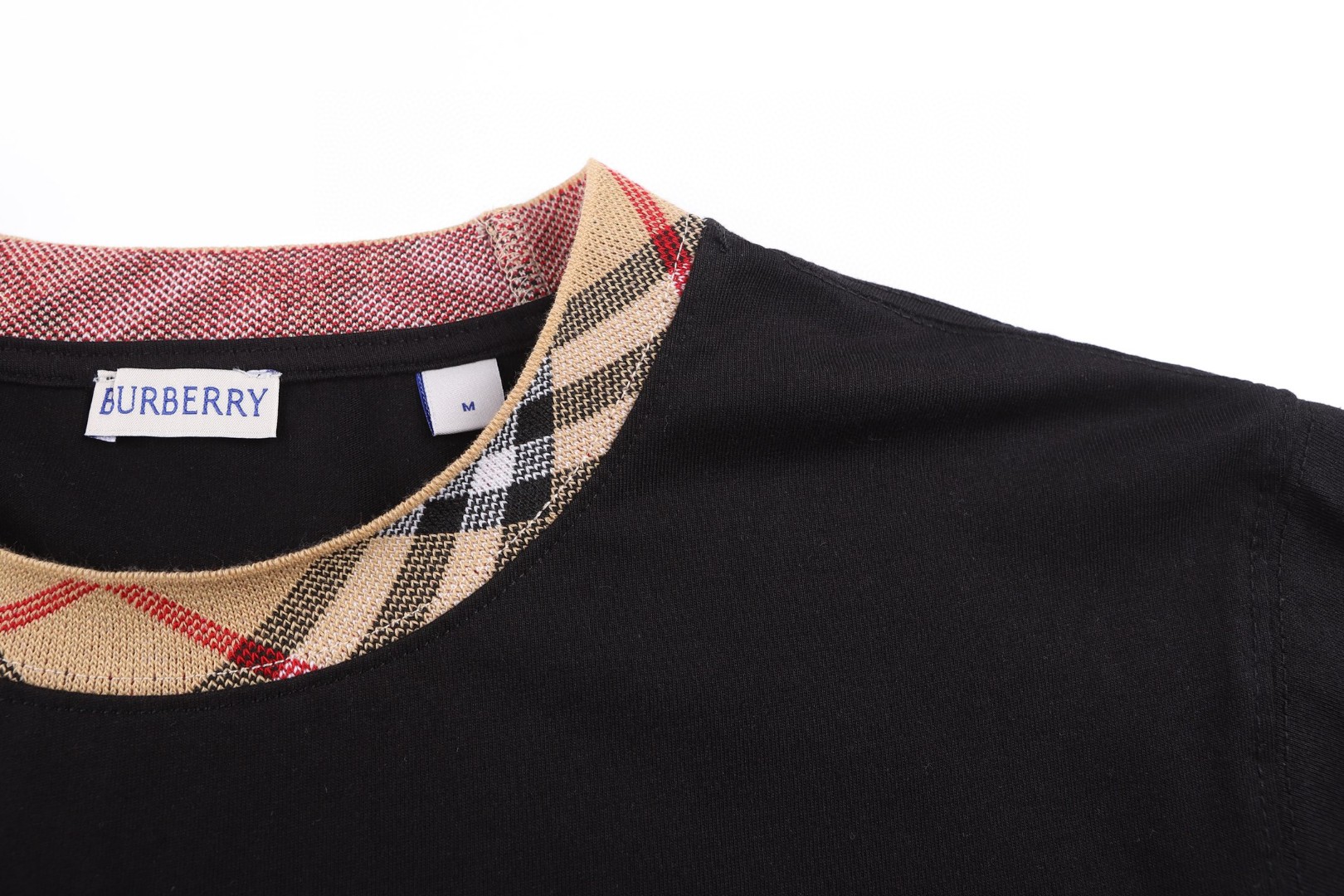 Burberry 巴宝莉 格纹领圆领Tee 短袖 T恤 白色 黑色 A0 POIZON20250731101711176