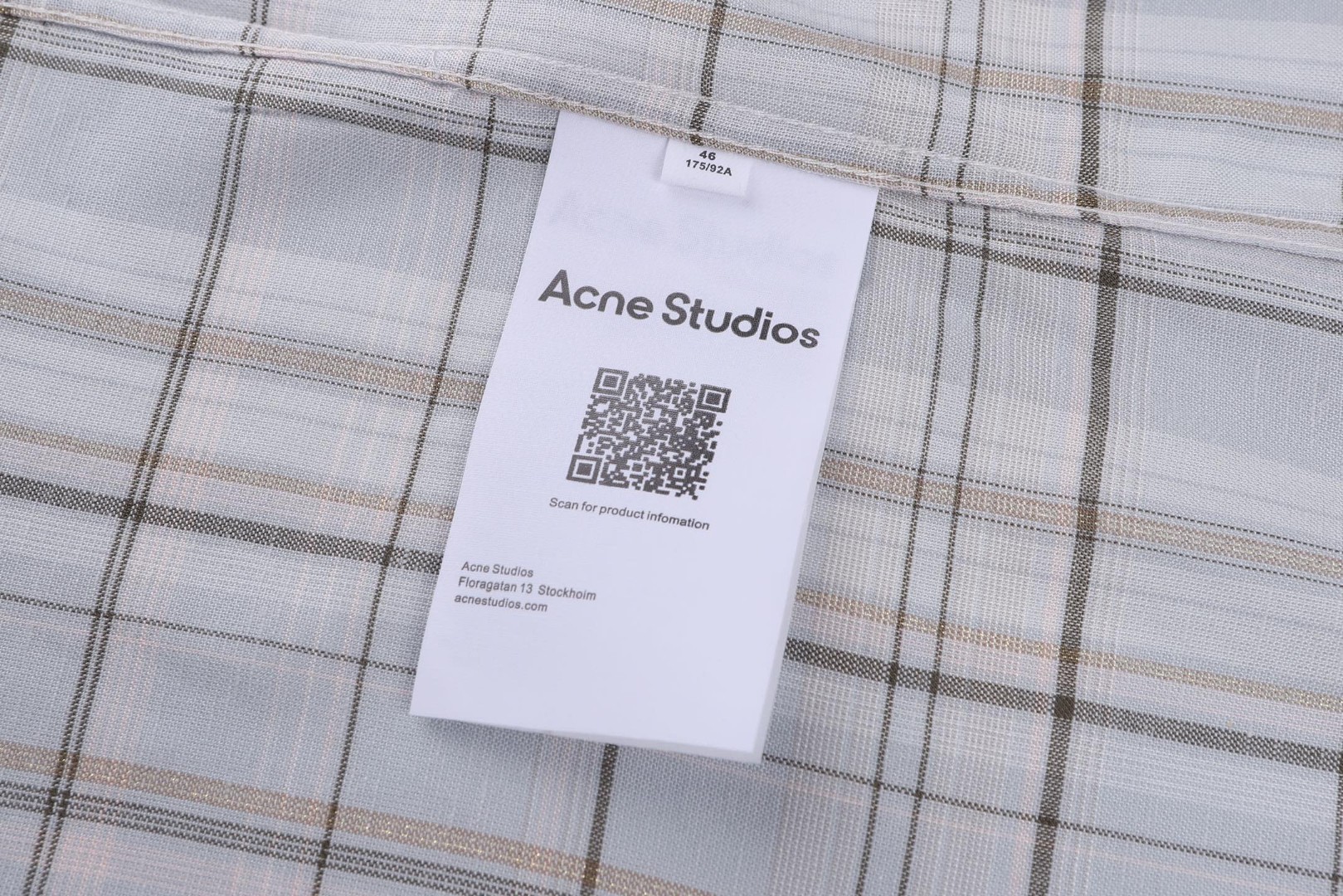 Acne Studios 刺绣亚麻格纹单排扣衬衫 外套 长袖 灰色 B0 BB0663-ANS