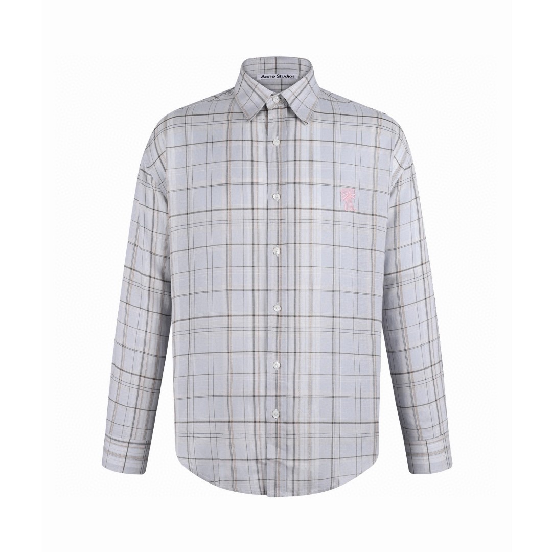 Acne Studios 刺绣亚麻格纹单排扣衬衫 外套 长袖 灰色 B0 BB0663-ANS