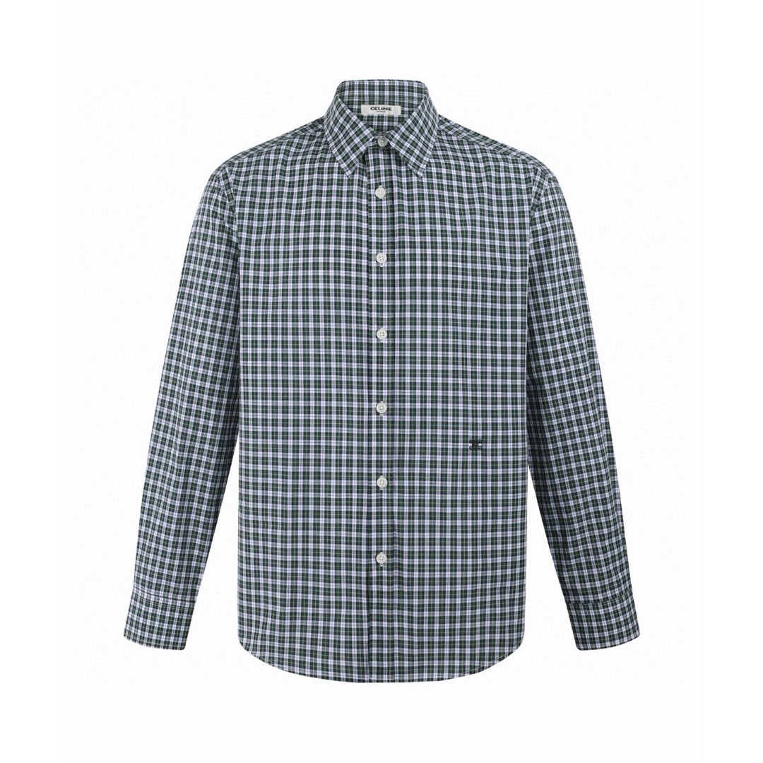 CELINE 赛琳 格子棉府绸刺绣logo衬衫 外套 长袖 B0 RC0AZ1393-GDL5