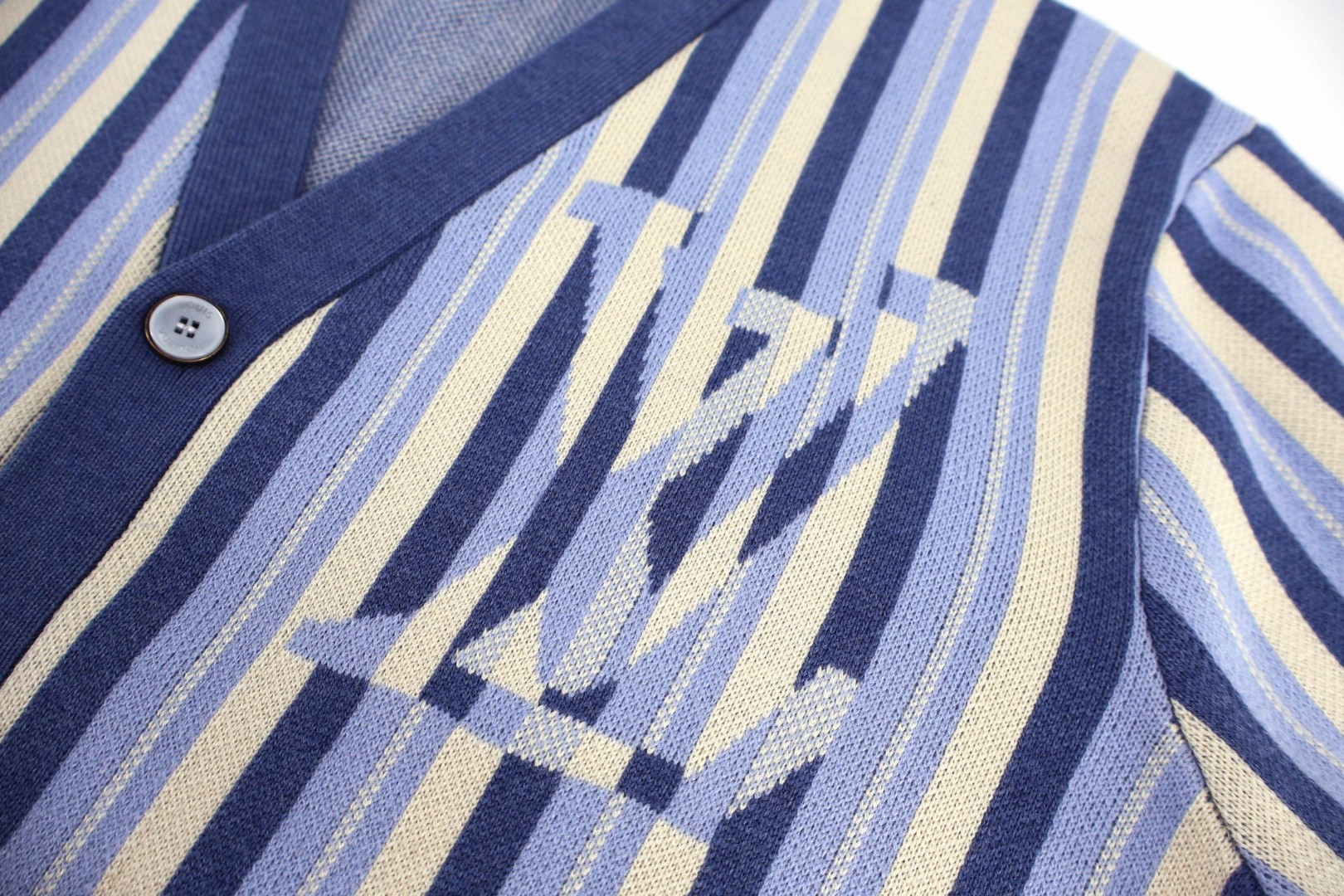 LOUIS VUITTON 路易威登 条纹提花单排扣开衫 针织衫 毛衣 外套 蓝色 B0 1AJUHH