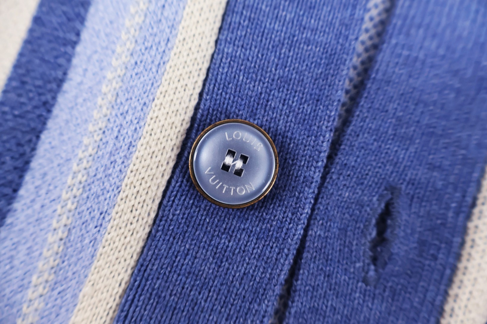 LOUIS VUITTON 路易威登 条纹提花单排扣开衫 针织衫 毛衣 外套 蓝色 B0 1AJUHH