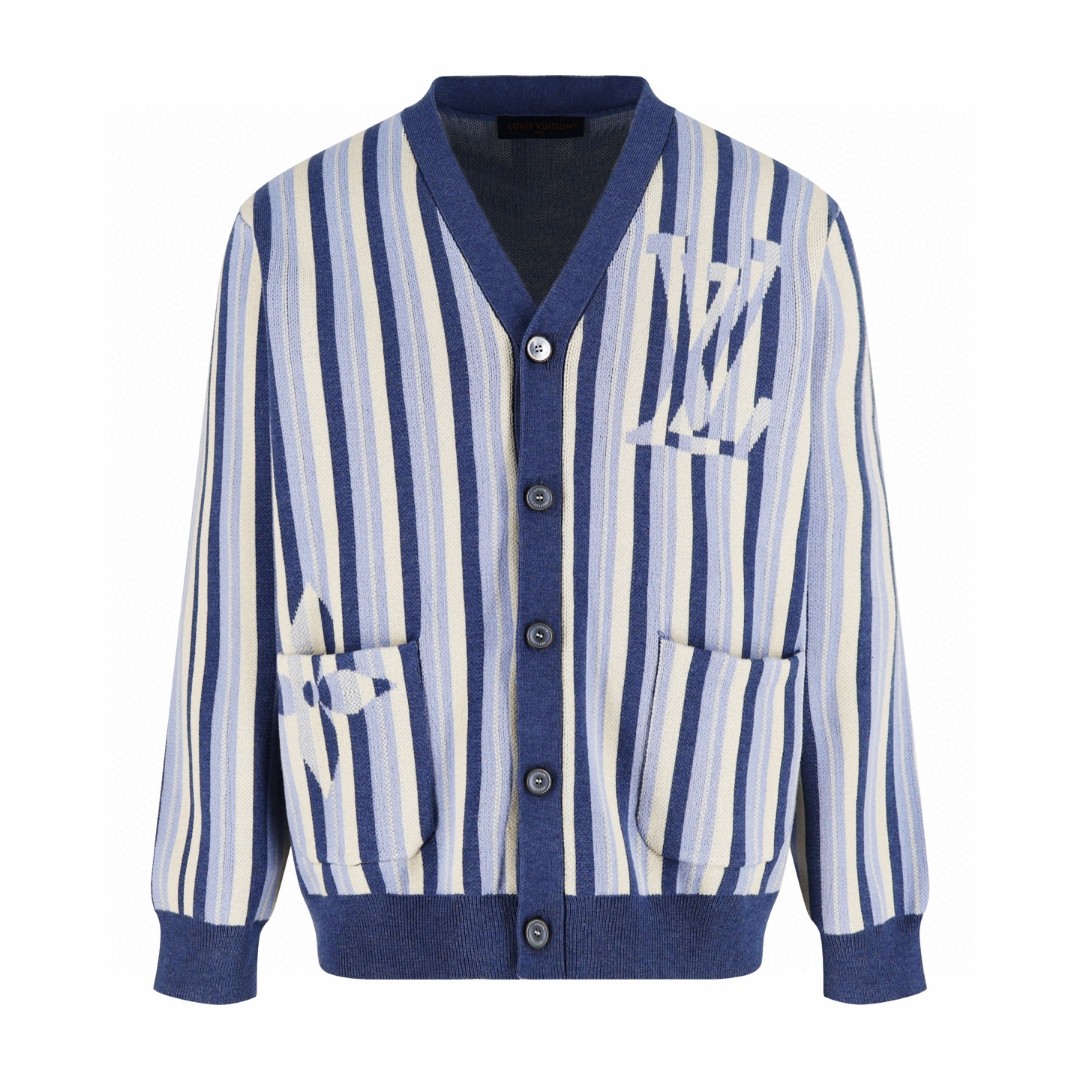 LOUIS VUITTON 路易威登 条纹提花单排扣开衫 针织衫 毛衣 外套 蓝色 B0 1AJUHH