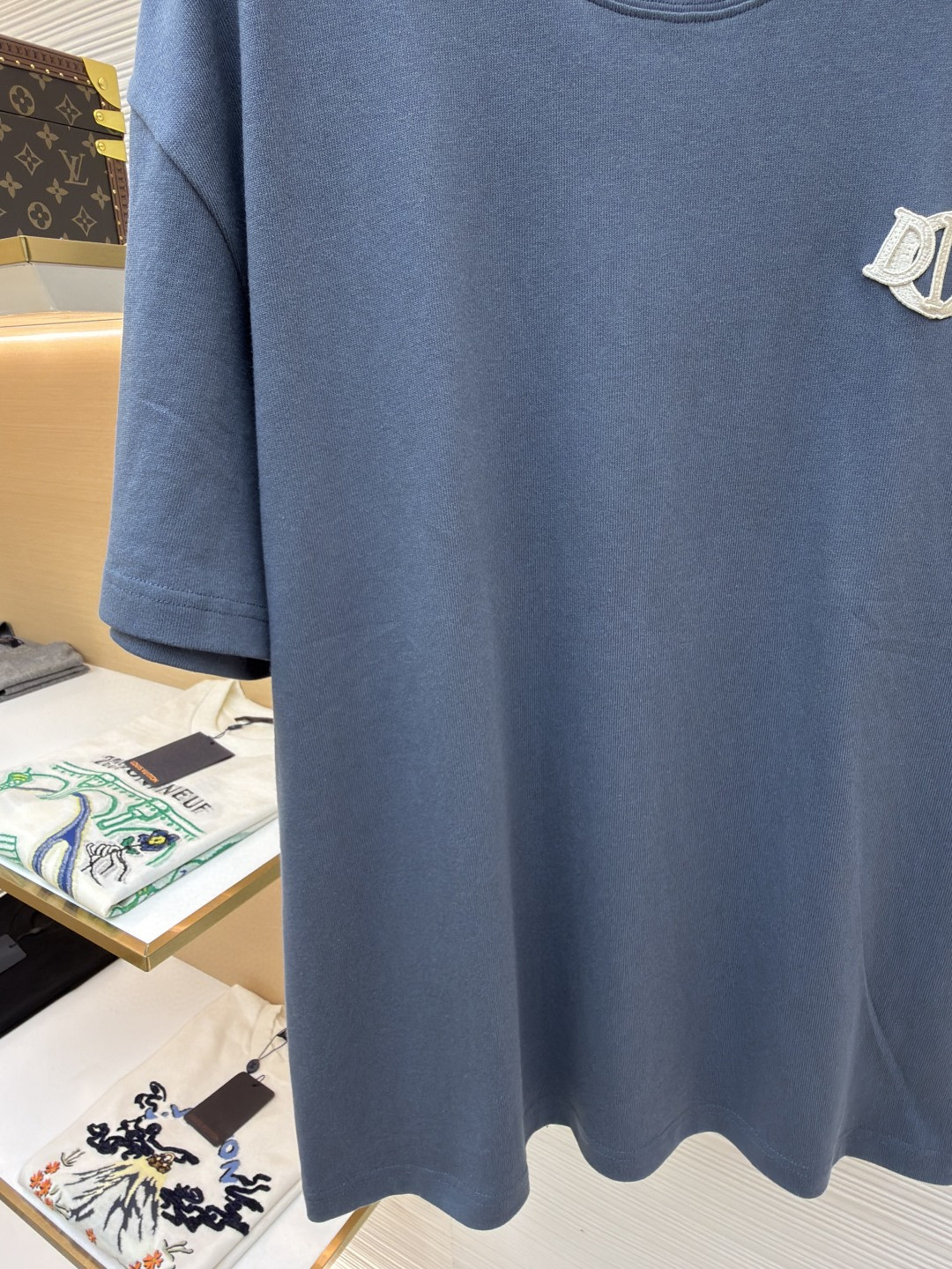 DIOR 迪奥 章仔补丁圆领短袖 T恤 夏季 蓝色 米色 A0 513J696D0554-C580