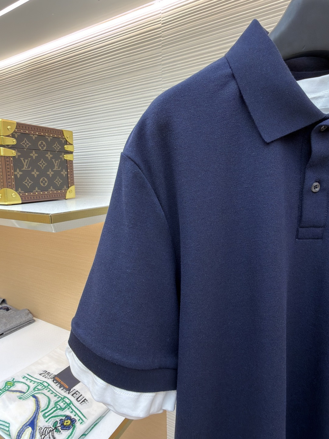 PRADA 普拉达 撞色假两件Polo衫 短袖 T恤 蓝色 A2 UJN911-15DA-F0124-S-OOO