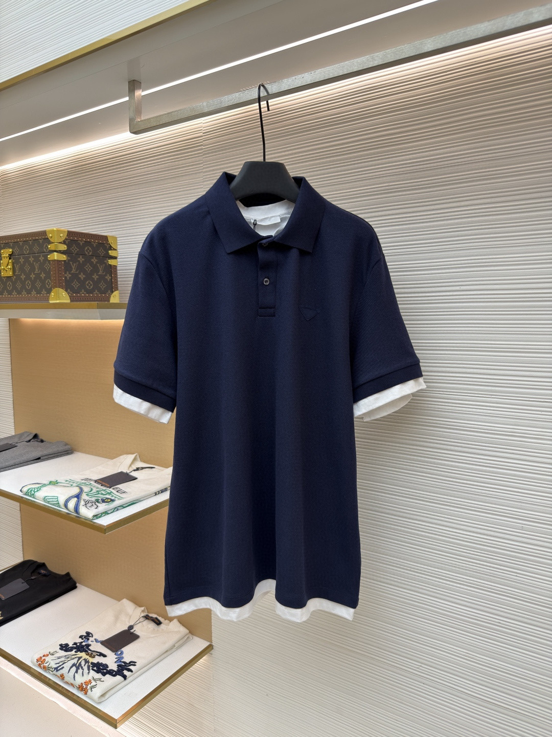 PRADA 普拉达 撞色假两件Polo衫 短袖 T恤 蓝色 A2 UJN911-15DA-F0124-S-OOO