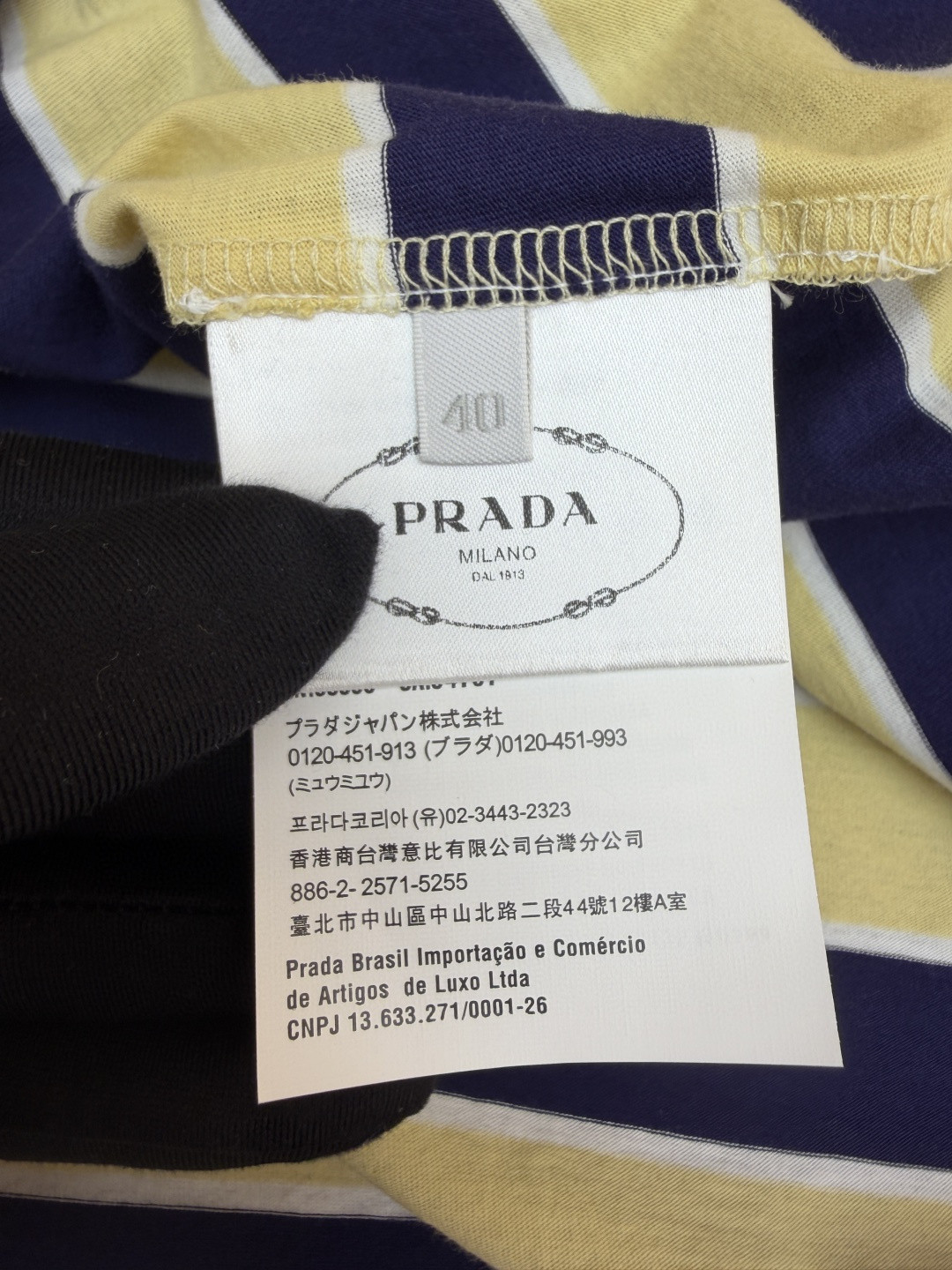 PRADA 普拉达 条纹口袋圆领短袖 T恤 黄色 A0 39610-189P-F065G-S-OOO