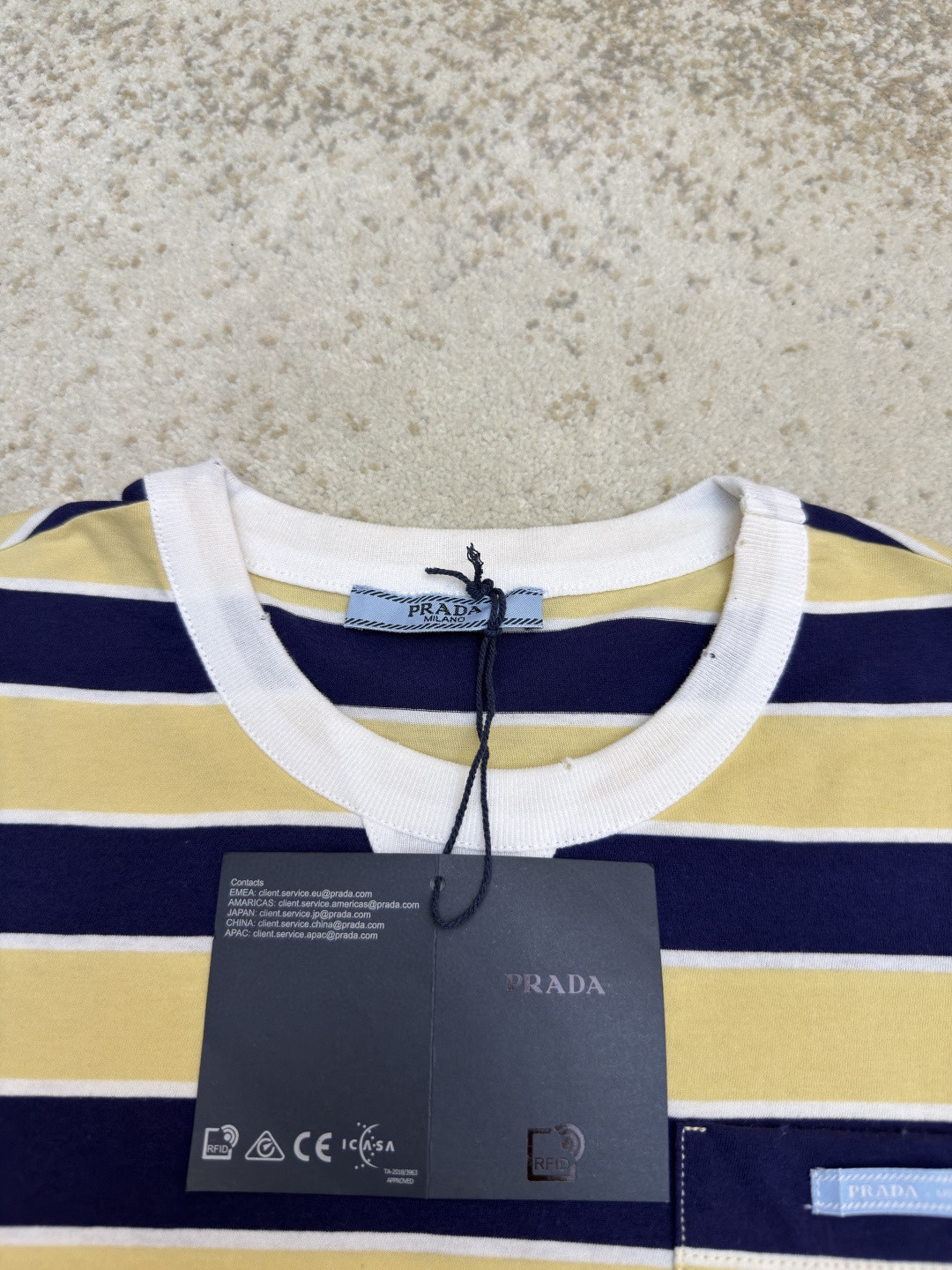 PRADA 普拉达 条纹口袋圆领短袖 T恤 黄色 A0 39610-189P-F065G-S-OOO