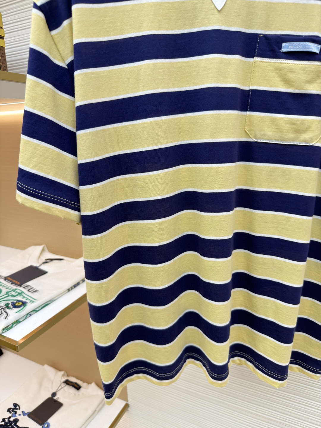 PRADA 普拉达 条纹口袋圆领短袖 T恤 黄色 A0 39610-189P-F065G-S-OOO