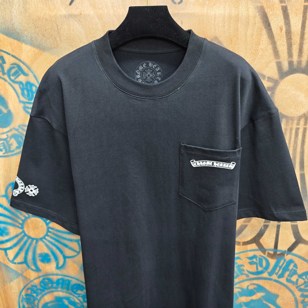 Chrome Hearts 克罗心 粉色宝剑梵文印花圆领短袖 T恤 白色 黑色 A0